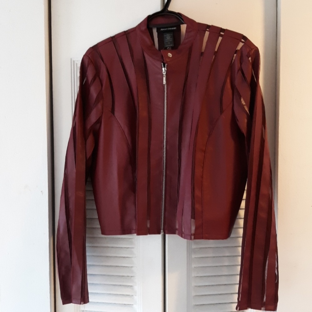 Sheet strip faux leather jacket